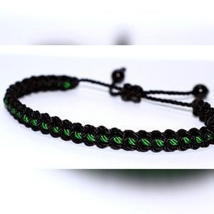 Thin green line bracelet, unisex bracelet, black and green bracelet